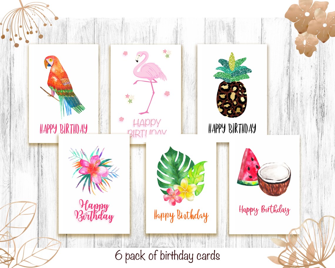 Tropical birthday card pack birthday greeting card pack set | Etsy