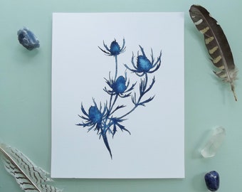 Thistle in Blue, 8x10 watercolor print, Original watercolor painting, Ready to frame art, Delicate floral, Blue floral print, 8x10 art