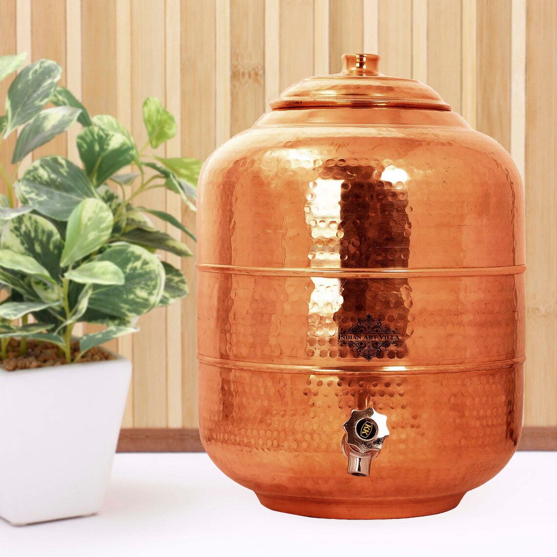 Copper Hammered Design Water Pot with Lid Etsy