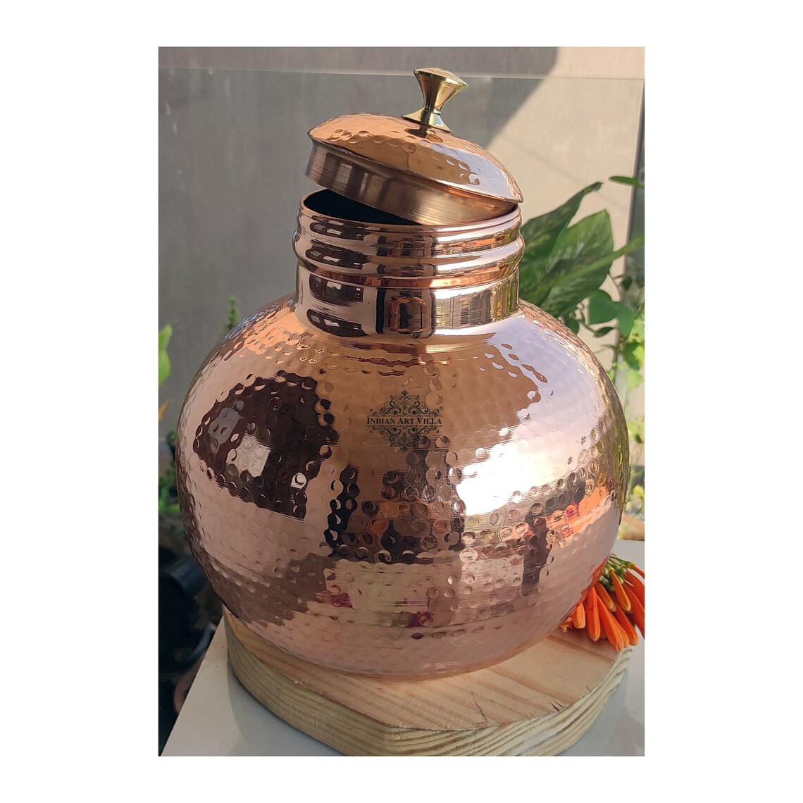 Copper Hammered Design Water Pot Matka With Lid Volume 7200 Etsy