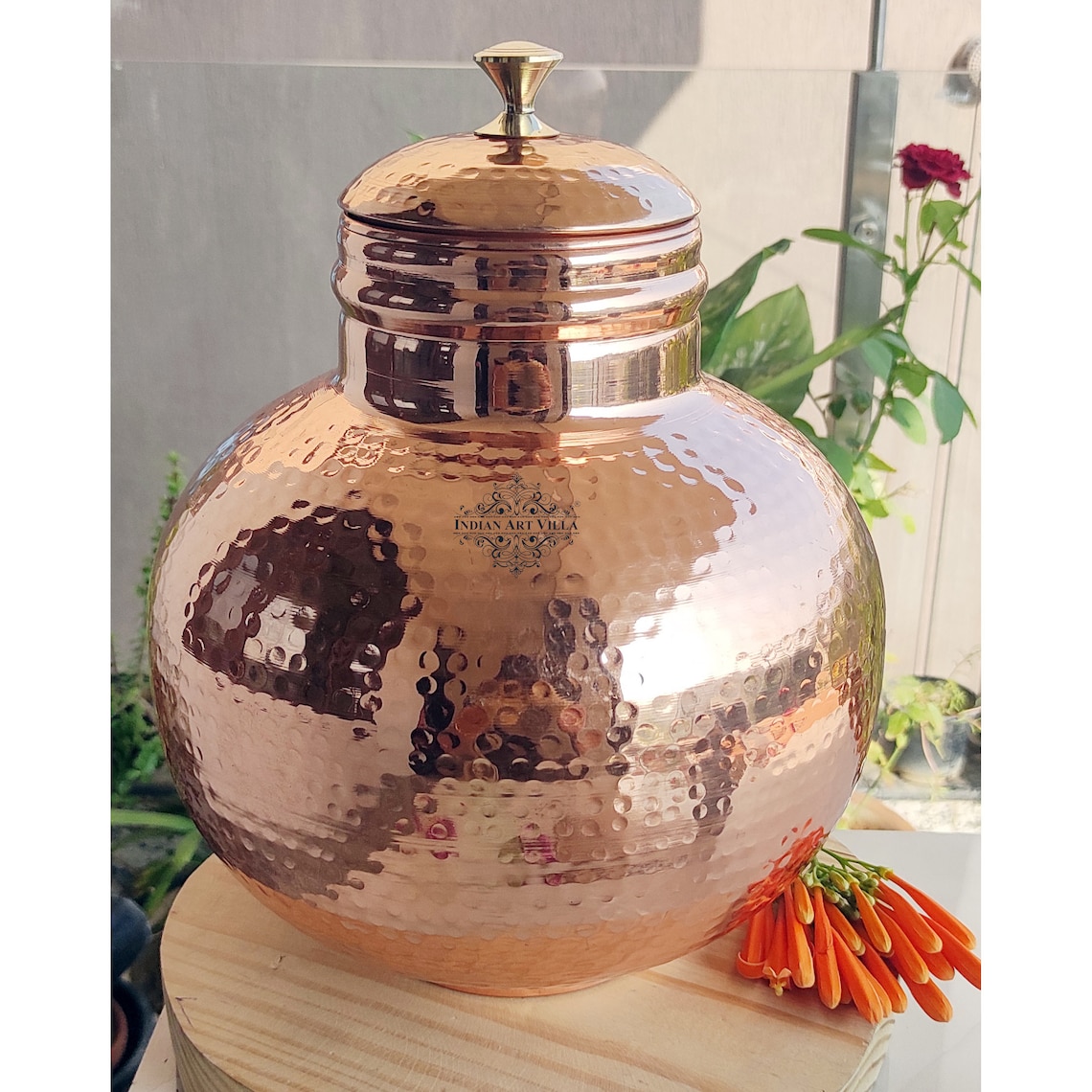 Copper Hammered Design Water Pot Matka With Lid Volume 7200 Etsy