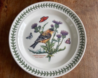 Une assiette vintage Portmeirion Botanic Garden Birds Dinner Plate-Dinner Plate- 27cm-Made in England-Carduelis Psaltria/Lesser Goldfinch