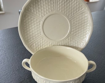 A Vintage Pont Aux Choux Mais Cream Soepkom/soepkop en schotel-soup/bouillon bowl/cup and underplate-Gien France