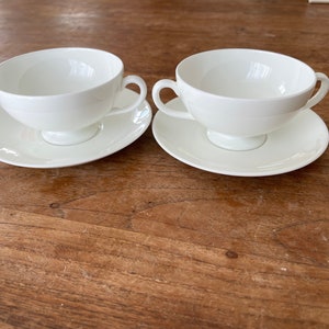 Set of 2 Wedgwood White China- Bone China- Elegant Soup Bowl/Soup Cup with Saucer-Soup bowl and Saucer-made in England-White Porcelain