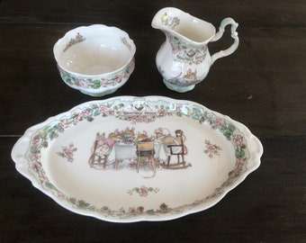 Vintage Royal Doulton Brambly Hedge full size milk jug and sugar bowl and bowl - creamer sugar and serving tray set -Jill Barklem Vintage 1985