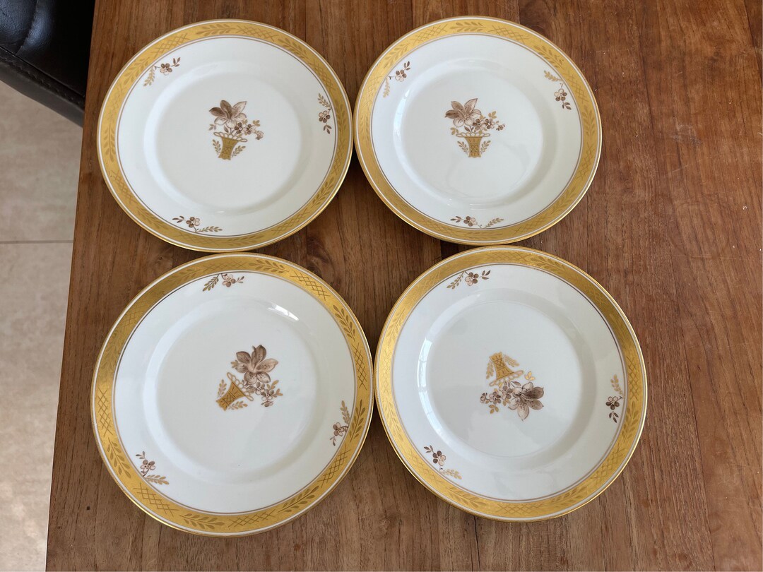 Set of 4 Beautiful Royal Copenhagen Golden Basket Breakfast Plate
