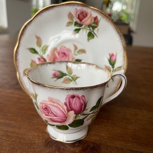 A Beautiful Royal Albert Anniversary Rose Tea Cup with Saucer- Teacup and Saucer- Avon Shape-Gold Trim-Rare!
