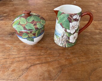 Gorgeous Gien France Evasion Suikerpot & Melkkan- Sugarpot/Sugar Bowl with Lid and Cream/Jug- Very Rare