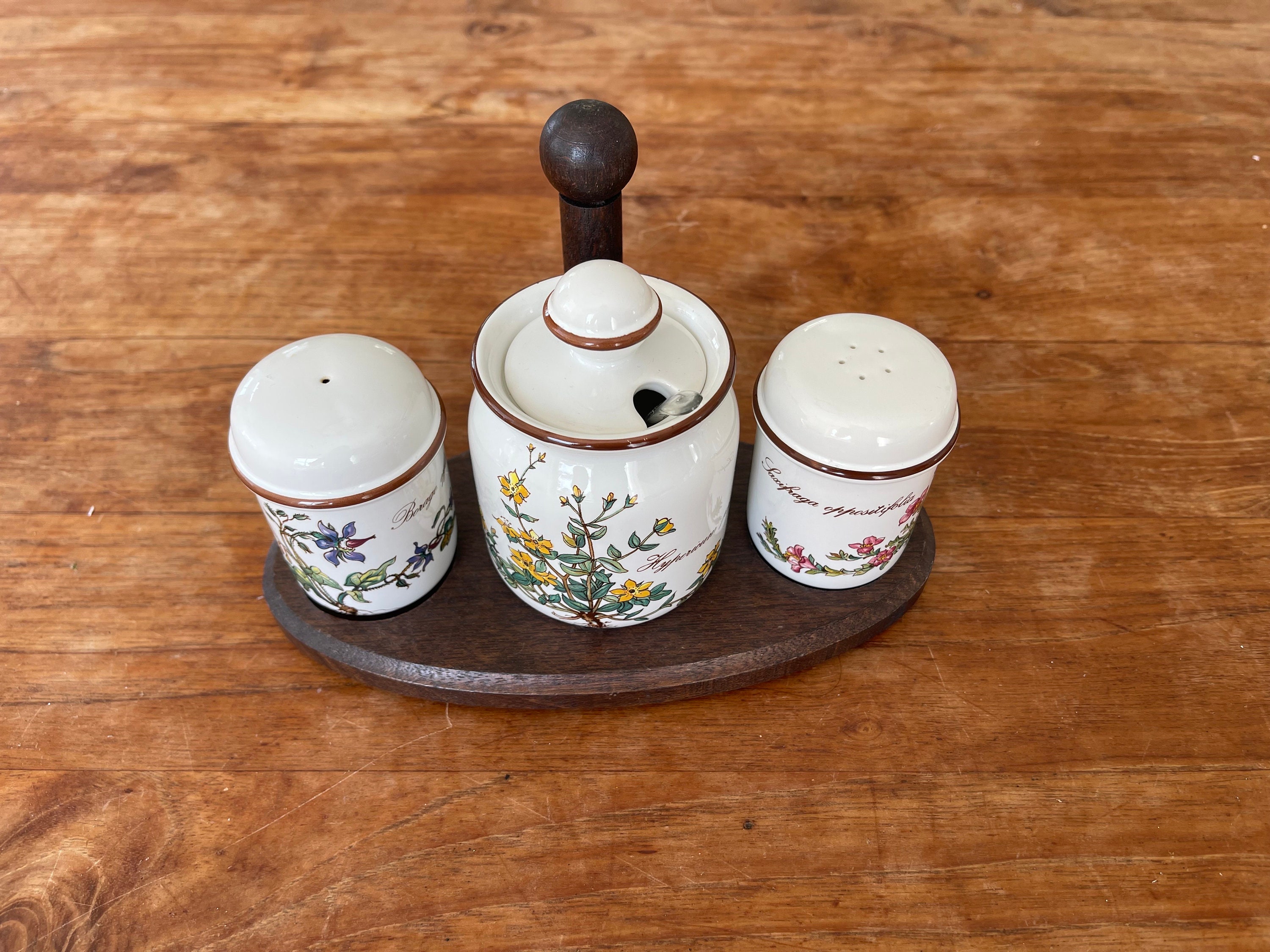 A Vintage Villeroy and Boch Botanica Pepper Salt and Mustard A Vintage Villeroy and Boch Botanica Pepper Salt and Mustard