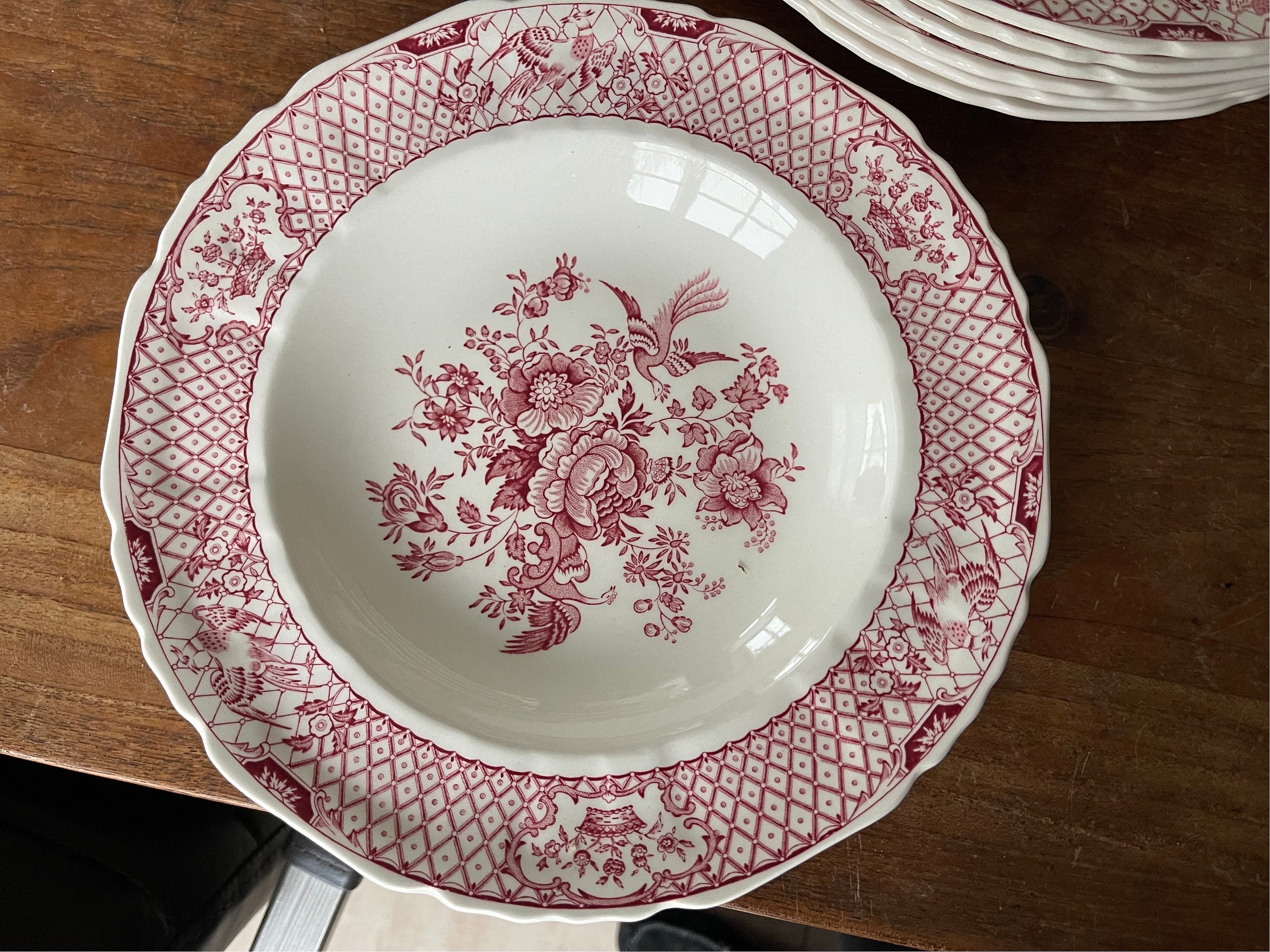 A Vintage Mason's Ironstone Stratford Pink Large Deep Soup Plate