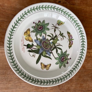 Eine Vintage Portmeirion Botanic Garden große runde Schüssel – großer runder Teller/Servierteller – 31,5 cm – blaue Passionsblume – verrückt