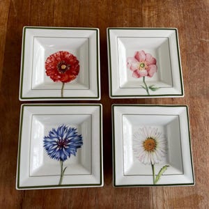 Set of 4 Villeroy & Boch- Flora-Square Fruit/Dessert Bowls 14cm-Square Fruit/Sauce Bowl Poppy Margriet Daisy Cornflower- Rare