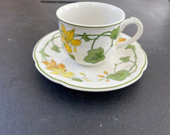 Vintage Villeroy & Boch Geranium Große Tee-/Kaffeetasse mit Untertasse – Große Tee- oder Kaffeetasse und Untertasse