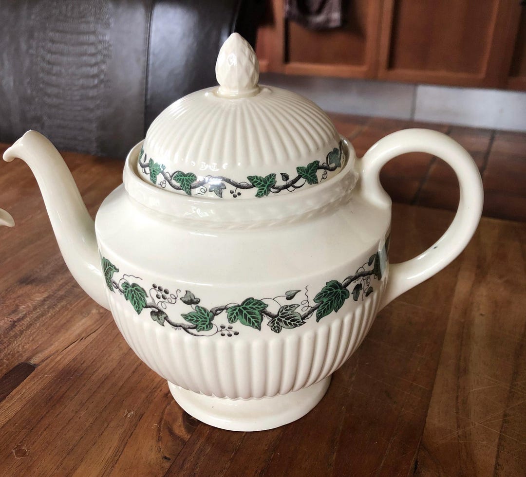 Théière Wedgwood Stratford Edme Green Leaves - Porcelaine Blanche, 4 Tasses - Occasion