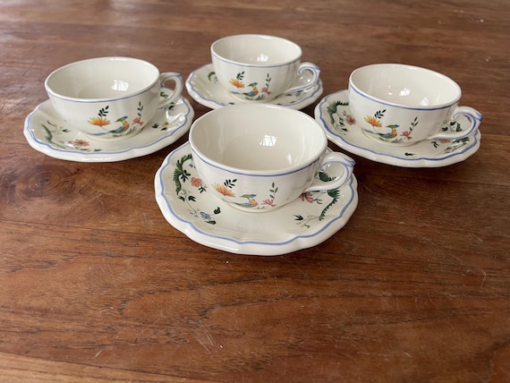 Set of 4 Gorgeous Gien France-oiseaux De Paradis Teacup/coffee Cup