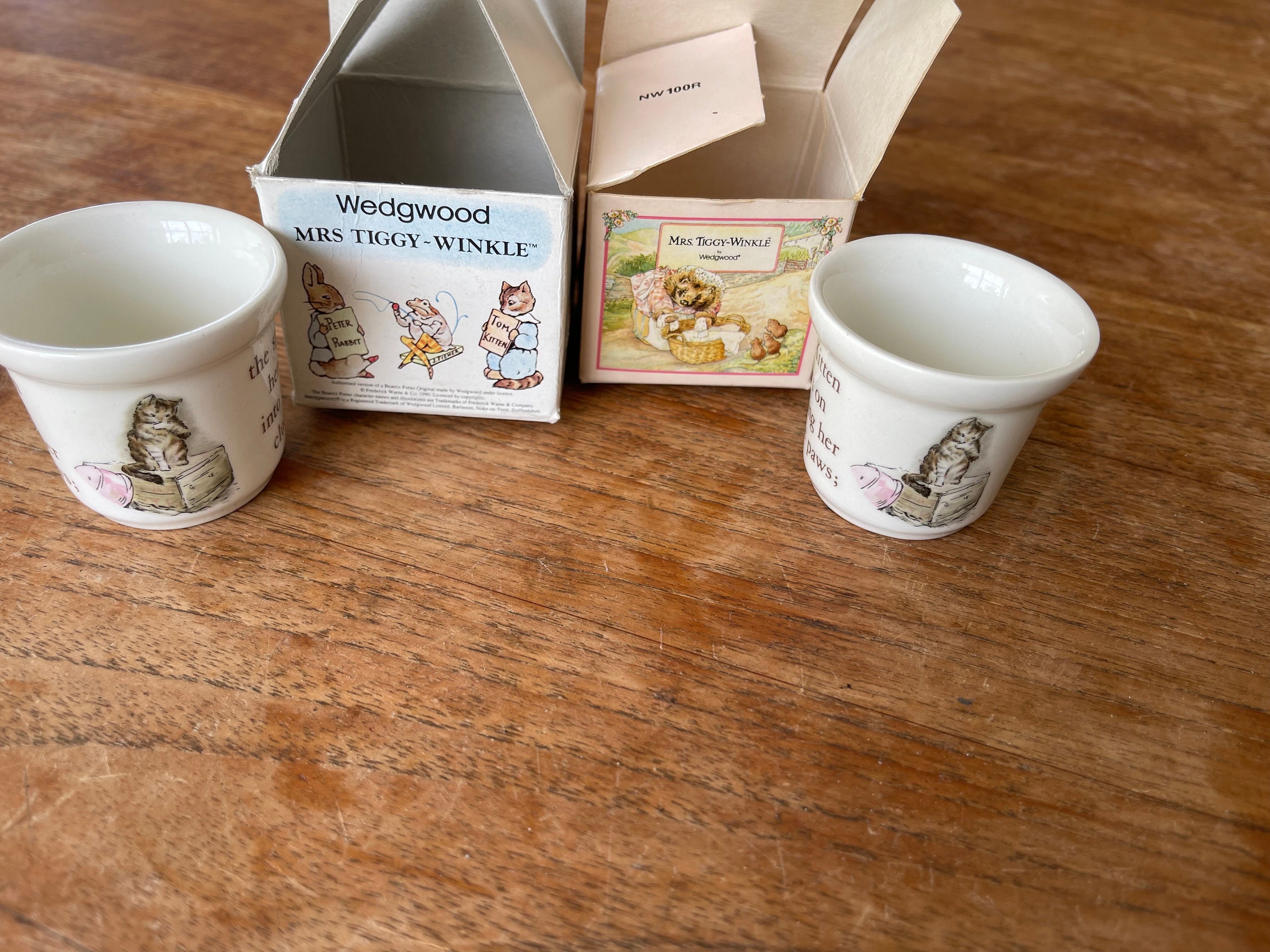 Set of 2 Wedgwood Beatrix Potter - Mrs. Tiggy Winkle Egg Cup- Egg