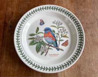 Une assiette à dîner vintage Portmeirion Botanic Garden Birds-Assiette à dîner- 27 cm-Fabriquée en Angleterre-Sialia Mexicana/Western Bluebird