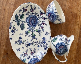 Vintage Johnson Brothers/bros Rose Chintz Blue Sugar Bowl Cream