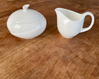 Vintage Wedgwood Bone China "Solar" Large Oval Sugar Bowl and Milk Jug-Big Oval Sugarpot and Cream/Milk Jug set- White- Rare!