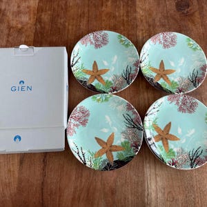 Set of 4 Gorgeous Gien France-Ocean -Pastry Plate-Bread and Butter Plate/Canape Plate-17cm-Boxed-Very Rare!