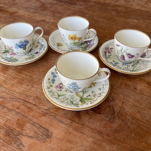Conjunto de 4 xícaras de café expresso Vintage K&A Krautheim Selb Bavaria Wiesengrund Bergeshohn com pires-Demitasse xícara pequena e pires-muito raro!