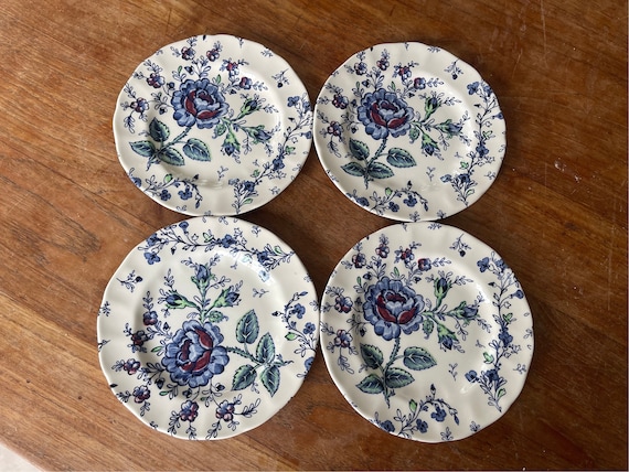 食器 Johnson Bros Rose Chintz blue Set of 4 Vintage Johnson Brothers/bros Rose Chintz Blue