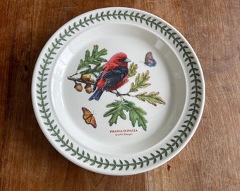 Ein Vintage Portmeirion Botanic Garden Birds Speiseteller-Speiseteller- 27cm-Made in England-Piranga Olivacea/Scarlet Tanager