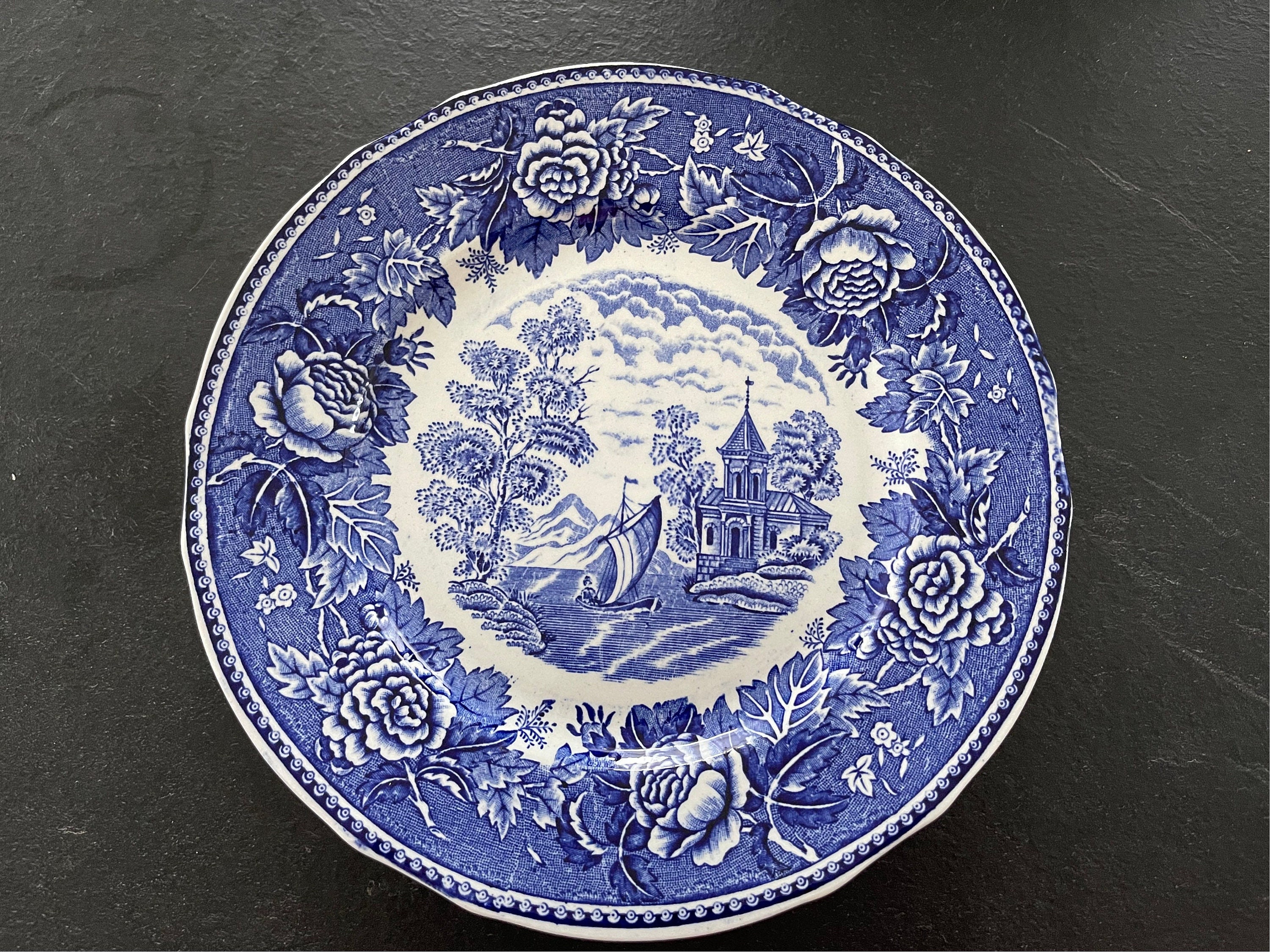 Vintage Arabia Made in Finland Blue & White Flower Plate