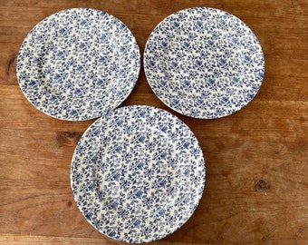 Conjunto de 3 Vintage Staffordshire Ironstone- May Blossom ICTC-Plato de cena-Plato de cena-25cm -Azul/Blanco- ¡Raro!