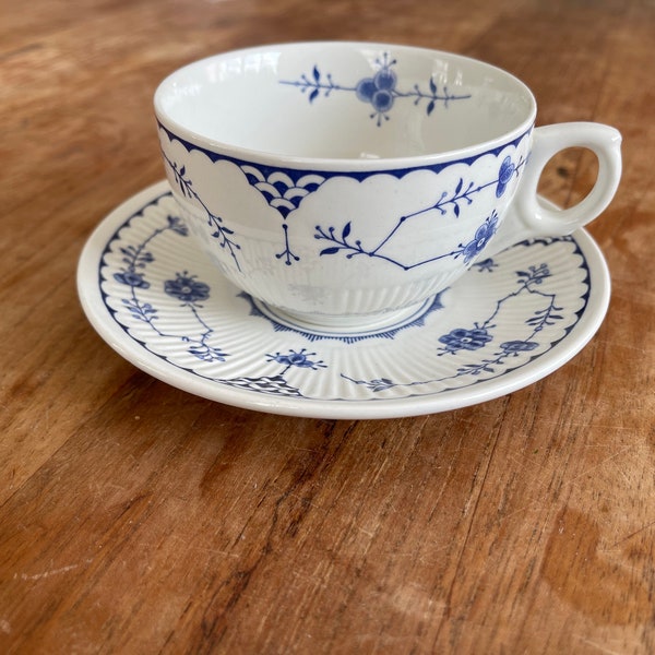 A Vintage Mason's Ironstone Furnivals 'Denmark' tea cup with saucer - blue and white - Teacup and Saucer set - made in England