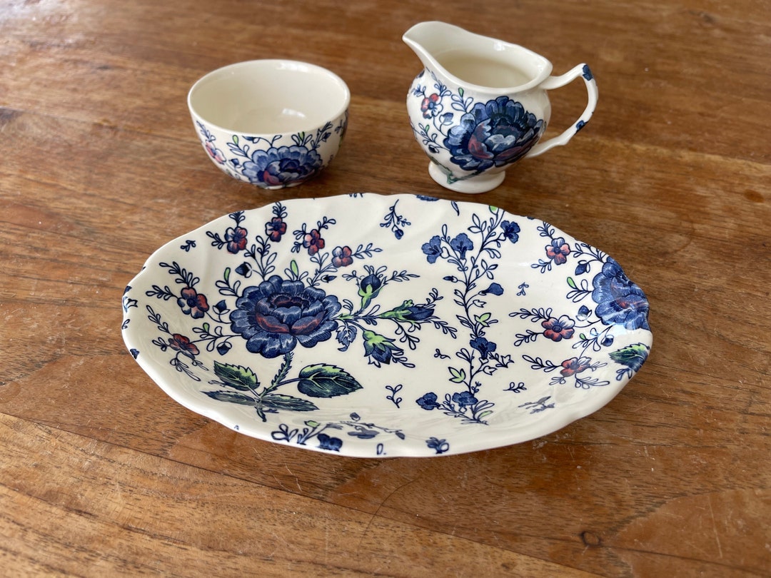Vintage Johnson Brothers/bros Rose Chintz Blue Sugar Bowl Cream