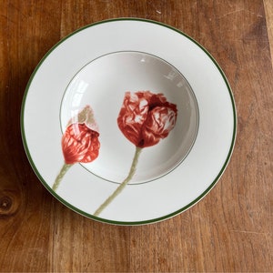 Villeroy and Boch- Flora-Poppy / Poppy- Deep soup plate or pasta plate- 9 1/2&quot; Large Rim Soup Bowl- Pasta bowl- 24cm-Rare