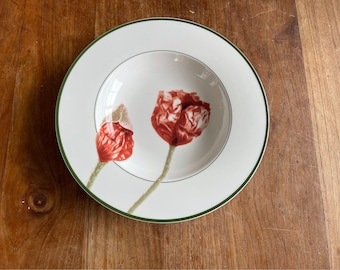 Villeroy und Boch – Flora-Poppy / Poppy – tiefer Suppenteller oder Nudelteller – 9 1/2 Zoll große Suppenschüssel – Nudelschüssel – 24 cm – selten