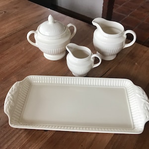 Elegant Wedgwood Edme sugar bowl milk jug cream jug cake dish-sugarpot, big milkjug & small jug, serving tray set-made in England-Rare!