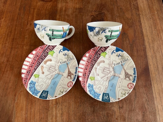 Gien France 皿 2枚セット Set of 2 Gorgeous Gien France-paris-paris Teacup/coffee Cup With