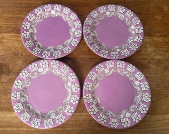 Set of 4 Beautiful Gien France Paseo Purple/lavender Breakfast