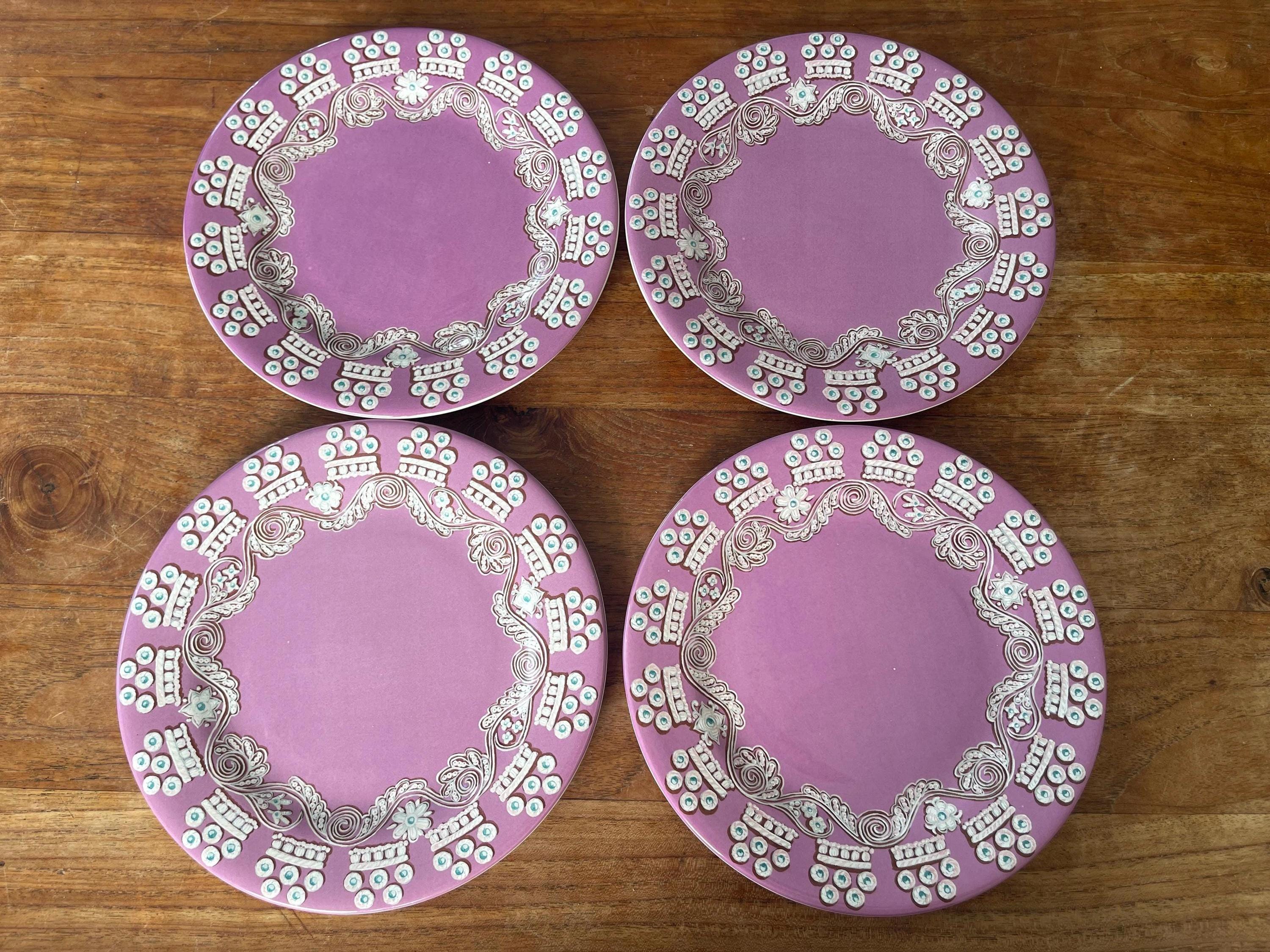 Set of 4 Beautiful Gien France Paseo Purple/lavender Breakfast