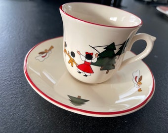 A Wedgwood Mason’s Ironstone 1983- Christmas Village - Kerst Koffiekop 125 ml met Schotel- Small Cup and Saucer-Rare!