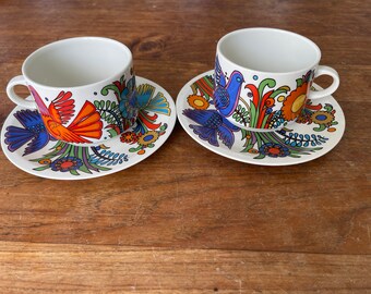 Ensemble de 2 tasses/tasses de petit-déjeuner Jumbo Vintage Villeroy & Boch Acapulco avec soucoupe - Big Breakfast Cup 9cm de diamètre 7cm de haut - années 70 - Rare !