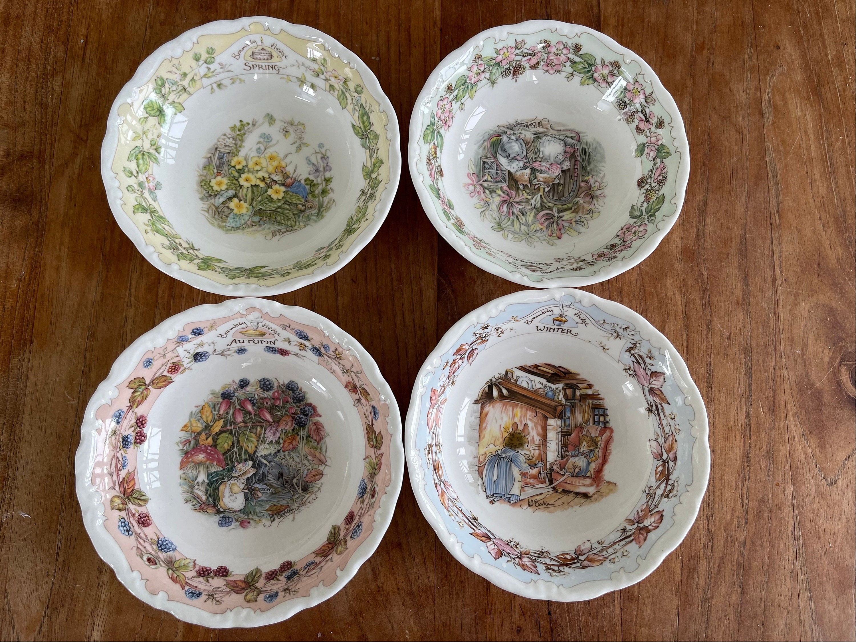 Set of 4 Royal Doulton Bone China- Brambly Hedge-Seasons Compote Bowl/Bowl-13.5 cm-Fruit/Dessert/Sauce Bowl-Spring Summer Autumn Winter