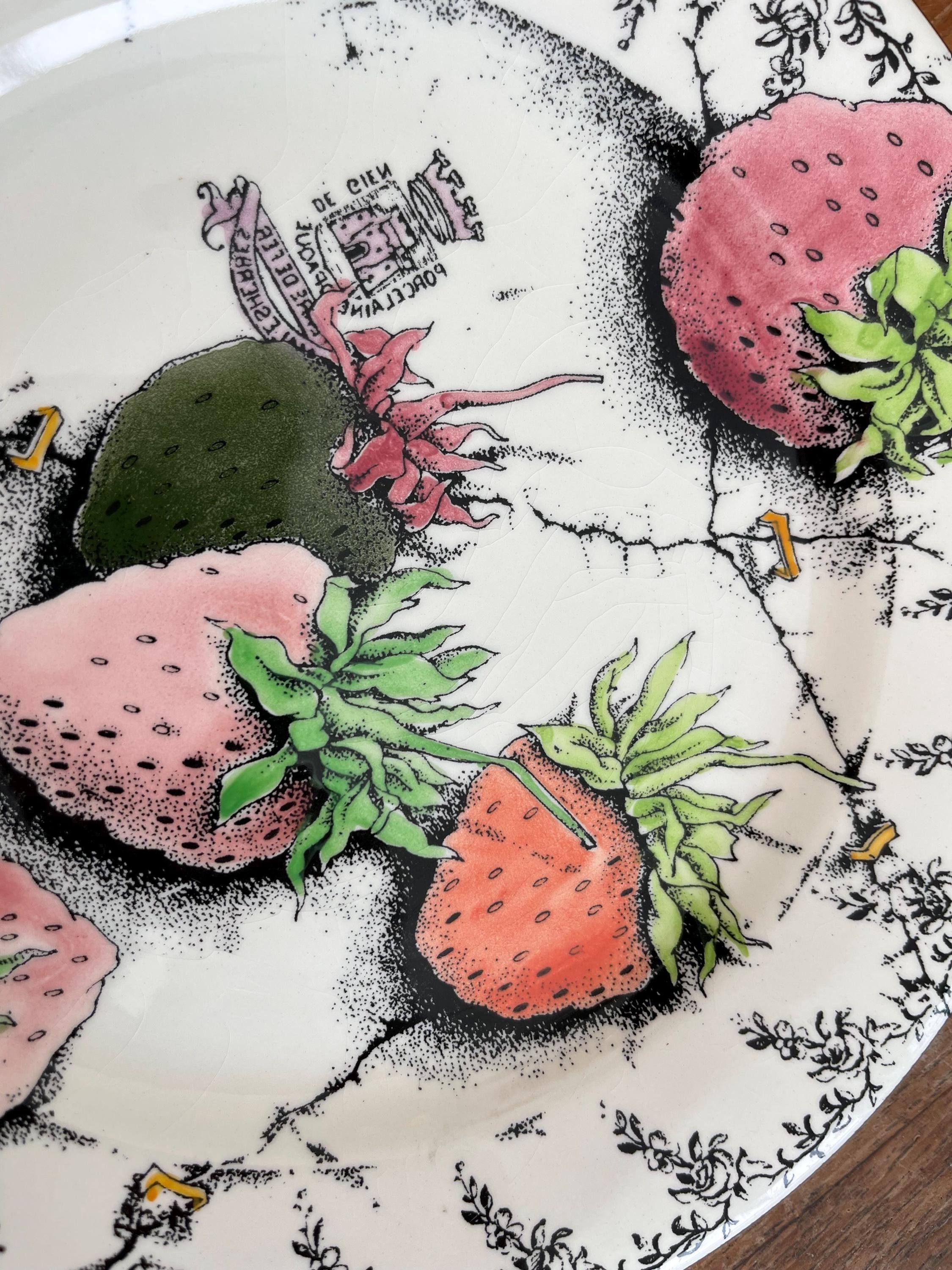 Set of 2 Gorgeous Gien France Fraises and Folie-wild Strawberries