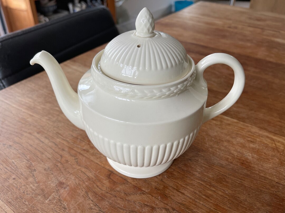 Théière Wedgwood Stratford Edme Feuilles Vertes - 4 Tasses - Porcelaine Blanche Vintage