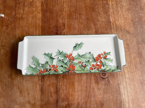 LE HOUX　フランス　ジアン　クリスマスプレート　柊　皿 A Gorgeous Faiencerie De Gien France -le Houx-kerst Cakeschaal