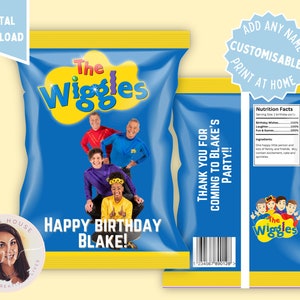 Personlig mall för The Wiggles Crisp Chip-påse, digital nedladdningsbar design, barnkalaspresent, barnkalaspresent, direktåtkomst till designen