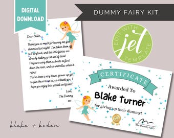 Personalisierte Blaue Schnuller Fee Brief und Zertifikat Digitaler Download-Druck zu Hause Instant Access Give Up Schnuller Kleinkind Baby