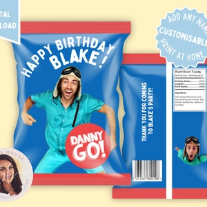 Personalised Danny Go Crisp Bag Template Digital Download Chip Bag Design Children's Party Favour Kid's Party Favor Instant Access to Design