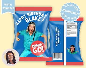 Gepersonaliseerde Danny Go Crisp Bag-sjabloon Digitale download Chip Bag Design Kinderfeestje Kinderfeestje Favoriete directe toegang tot ontwerp