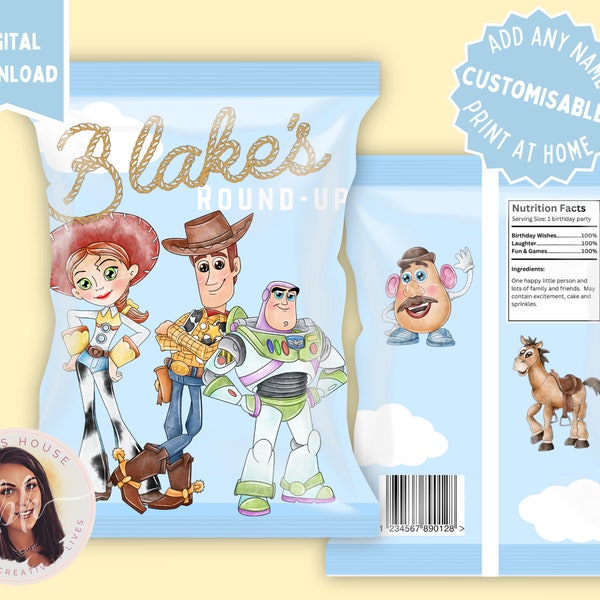 Personalised Toy Story Woody's Roundup Crisp Bag Template Digital Download Chip Bag Design Party Favour Kid's Party Instant Access