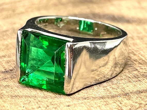 Wedding & Engagement Ring Handmade Jewelry Ring Gift For Him. Emerald Cut Ring Lab Created Emerald Ring 925 Sterling Silver