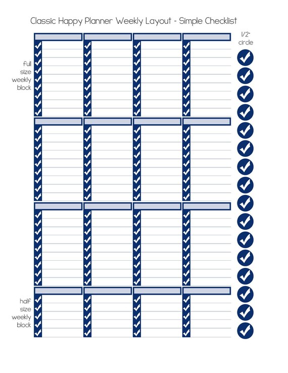 Simple Checklist for Happy Planner Classic Weekly Layout Etsy